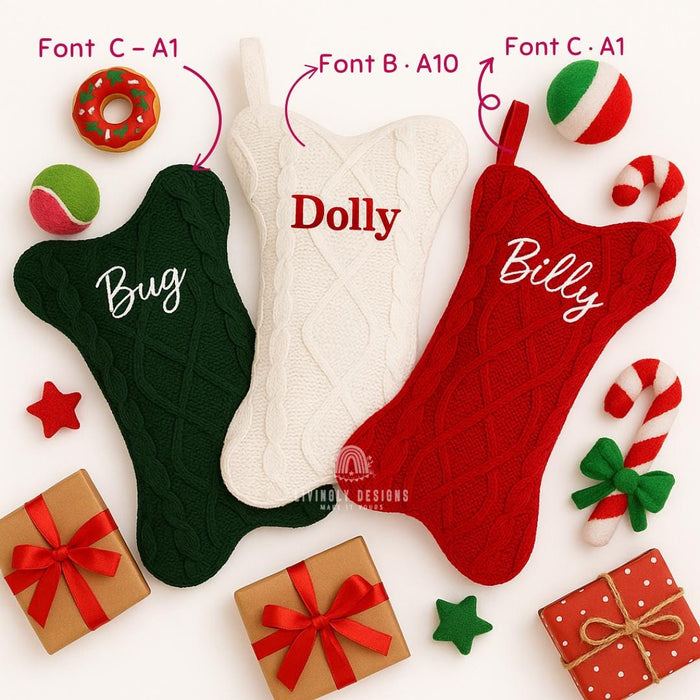 Personalized Dog Bone Christmas Stocking – Custom Embroidered Pet Stocking – Unique Holiday Gift for Dog Lovers