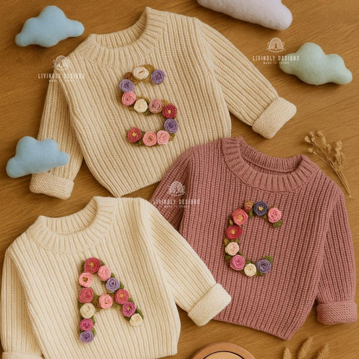 Custom Letter Floral Monogram Kids Jumper