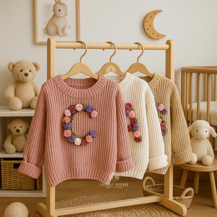 Personalized Letter Baby Sweater | Custom Hand-Embroidered Jumper | Baby & Toddler Gift | Keepsake Sweater | Baby Gift