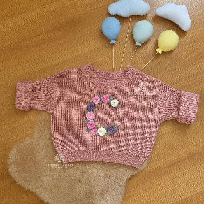Custom Letter Floral Monogram Kids Jumper