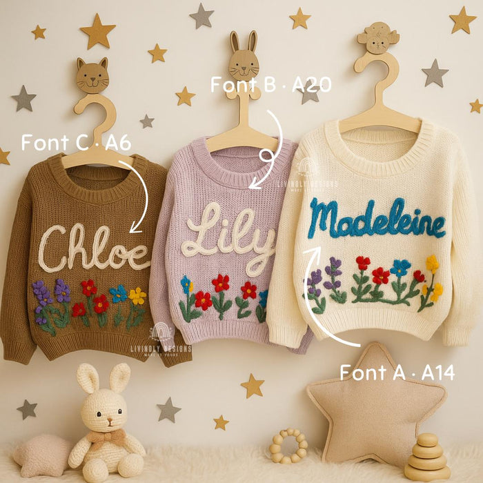 Personalized Name Floral Baby Sweater Jumper | Hand Embroidered Jumper Gift | Custom Baby Sweater | Baby Toddler Sweater | Baby Girl Gift