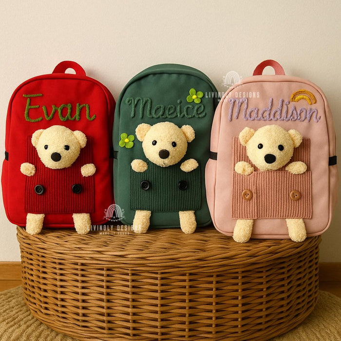 Personalized Name Teddy Bear Toddler Backpack | Kids School Bag | Back-to-School, Keepsake | Teddy Bear Backpack, Custom Teddy Backpack