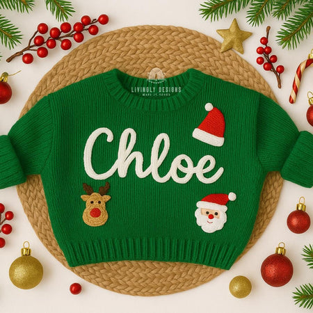 Custom Holiday Baby Sweater | Custom Name Toddler Jumper | Hand-Embroidered Baby Gift | Baby Keepsake | Festive Personalized Baby Outfit
