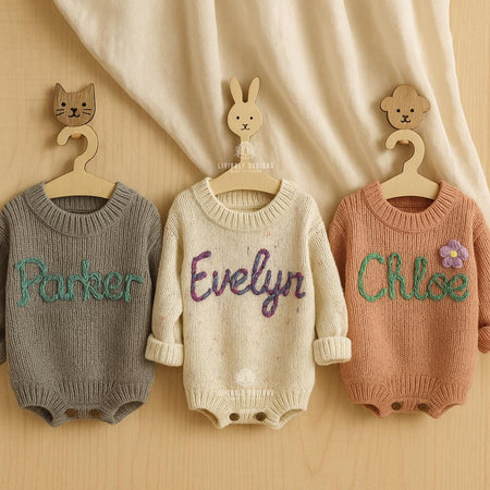 Personalized Name Baby Toddler Knit Romper | Baby Romper | Custom Keepsake | Hand-Embroidered Romper | Custom Baby Bodysuit | Custom Romper