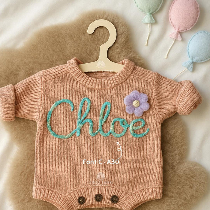 Custom Hand-Embroidered Knit Baby Romper