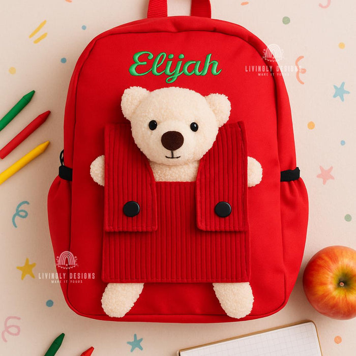 Custom Name Teddy Bear Machine Embroidered Toddler Backpack | Kids School Bag | Back-to-School, Keepsake | Personalized Teddy Backpack