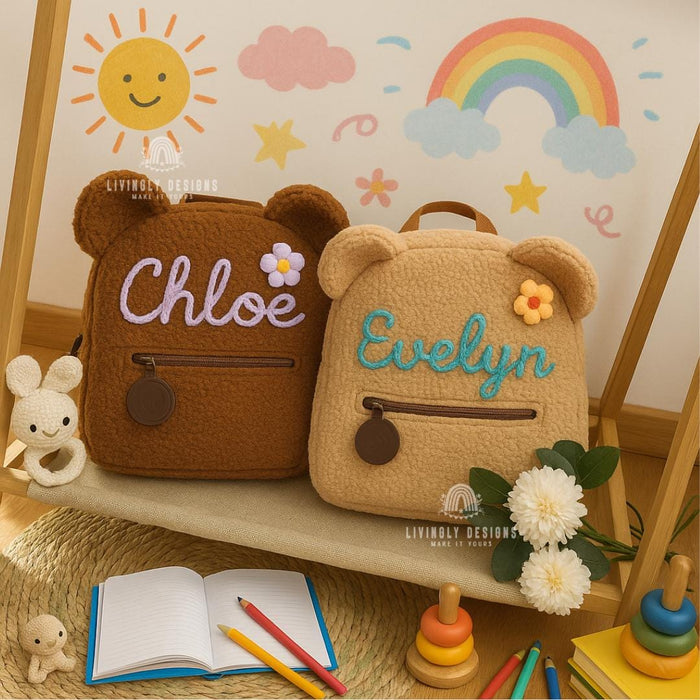 Personalized Teddy Bear Backpack: Soft Sherpa Kids School Bag