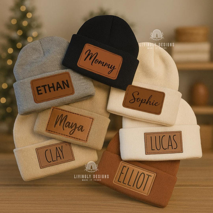 Custom Name Leather Patch Baby Beanie