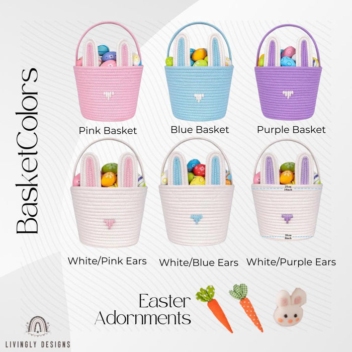 Custom Name Easter Basket For Kids | Personalized Bunny Baskets Baby Shower Gift | Cotton Rope Basket Gift | Custom Boy Girl Easter Basket