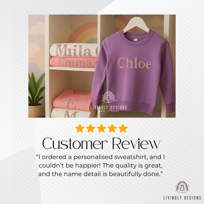 Personalized Floral Name Embroidered Kids Sweater
