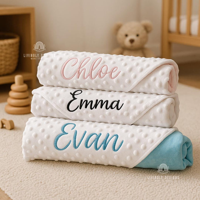 Custom Embroidered Baby Bubble Blanket with Satin Edge