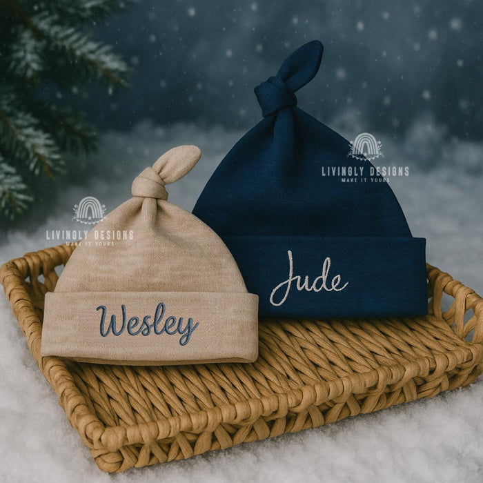 Newborn Baby Name Beanie | Personalized Embroidered Knot Hat, Baby Hospital Cap, Gift for Baby | Custom Infant Hat, Shower Gift, Name Reveal