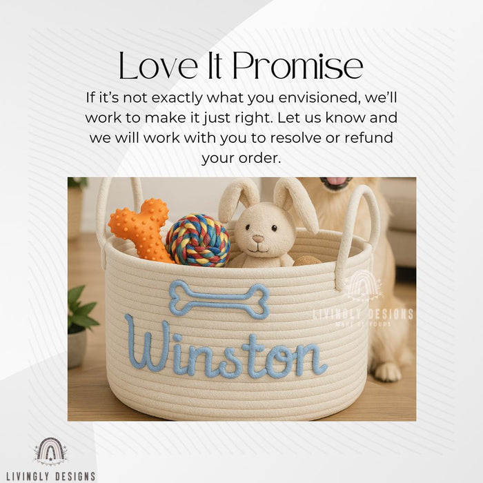 Custom Pet Name Toy Storage Basket | Dog or Cat Pet Toy Storage Bin | Embroidered Pet Gift | Personalized Dog Basket | Home Organizer Gift