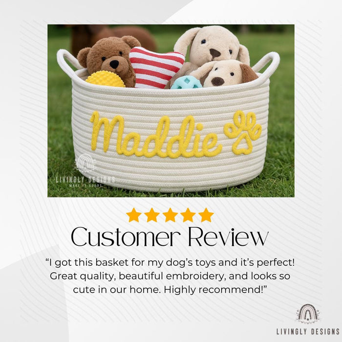 Custom Pet Name Toy Storage Basket | Dog or Cat Pet Toy Storage Bin | Embroidered Pet Gift | Personalized Dog Basket | Home Organizer Gift