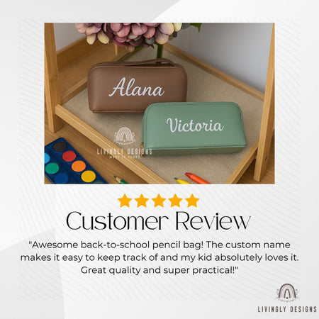 Custom Leather Stationery Bag with Embroidery | School & College Gifts | Pencil Pouch | Travel Case | Personalized Gift for Students, Pouch