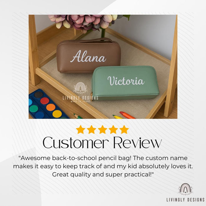 Custom Leather Stationery Bag with Embroidery | School & College Gifts | Pencil Pouch | Travel Case | Personalized Gift for Students, Pouch