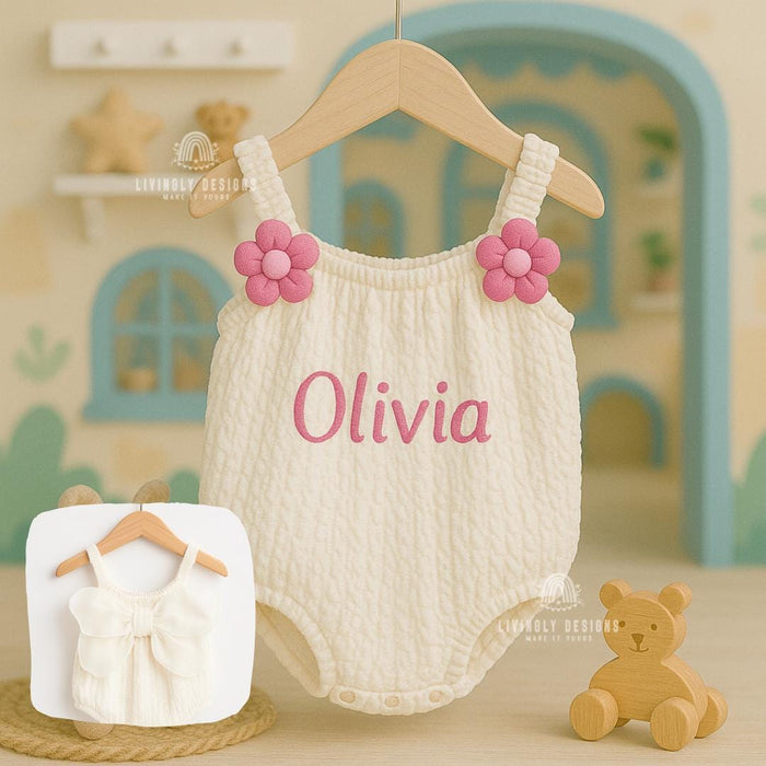 Personalized Baby Girl Fairy Romper with Floral Wings