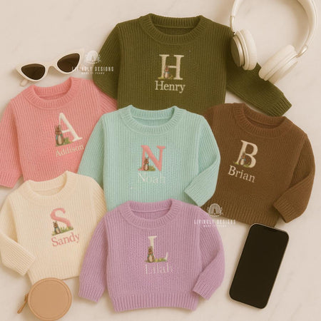Personalized Bunny Letter Baby Sweater | Custom Toddler Sweater, Embroidered Name Gift, Easter Outfit | Animal Initial Sweater Rabbit Letter