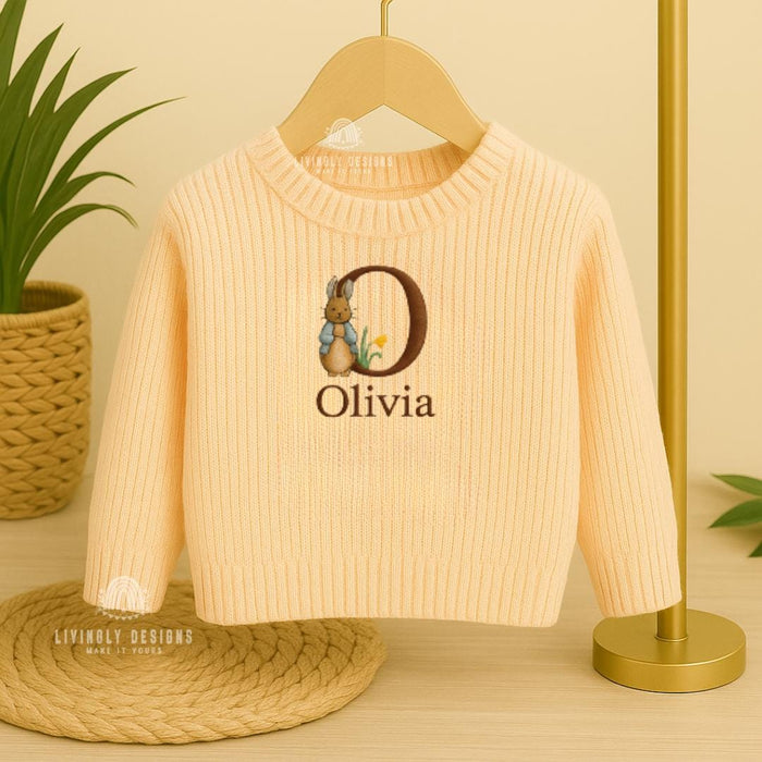 Personalized Bunny Letter Baby Sweater | Custom Toddler Sweater, Embroidered Name Gift, Easter Outfit | Animal Initial Sweater Rabbit Letter