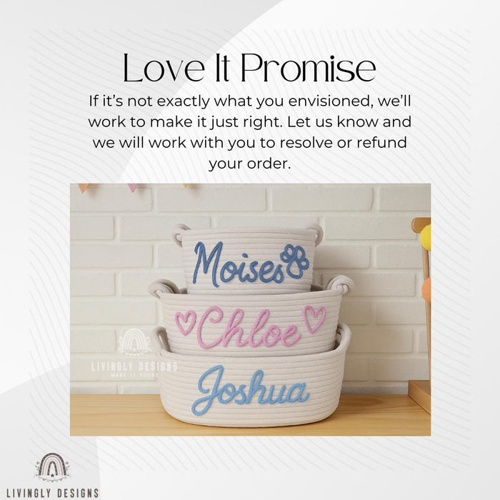 Custom Name Embroidered Rope Basket Nursery Toy Storage
