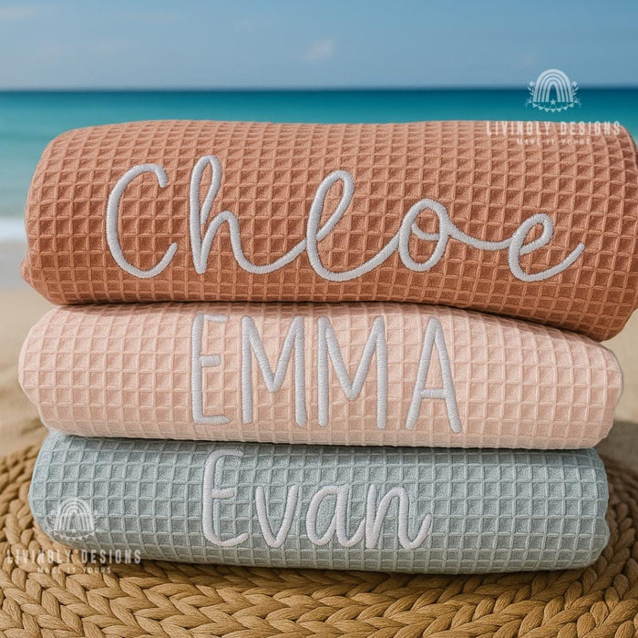 Personalized Kids Hooded Waffle Cotton Poncho Beach Coverup
