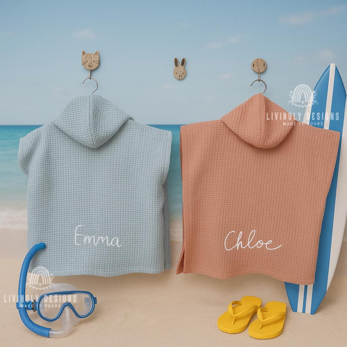 Custom Name Hooded Beach Towel for Kids | Personalized Swim Poncho | Custom Embroidered Cover Up | Cotton Towel Gift | Custom Swim Towel