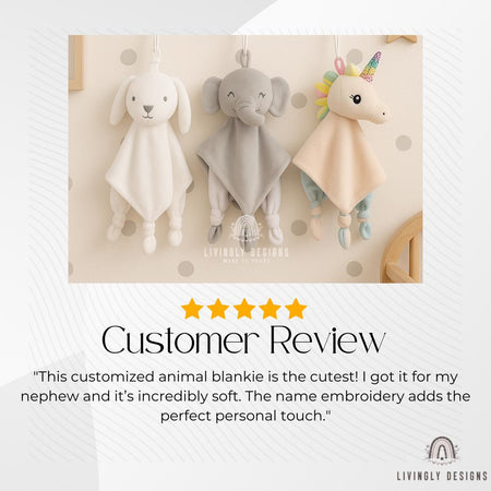Personalized Name Baby Comfort Blanket | Custom Name Toy | Elephant Unicorn Bunny Cuddler | Newborn Gift | Nursery Keepsake | New Baby Gift