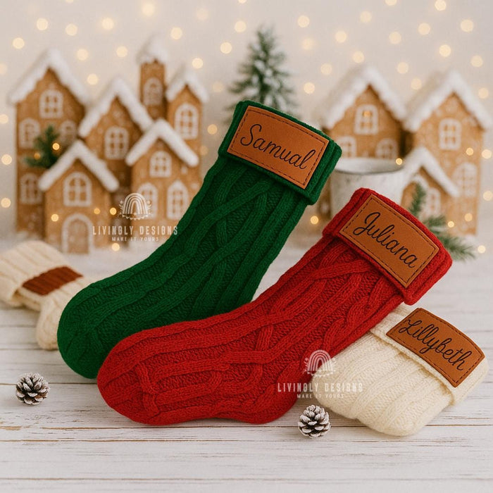 Custom Name Christmas Stockings Leather Patch | Custom Holiday Stocking, Holiday Decor | Personalized Christmas Stocking | Holiday Display