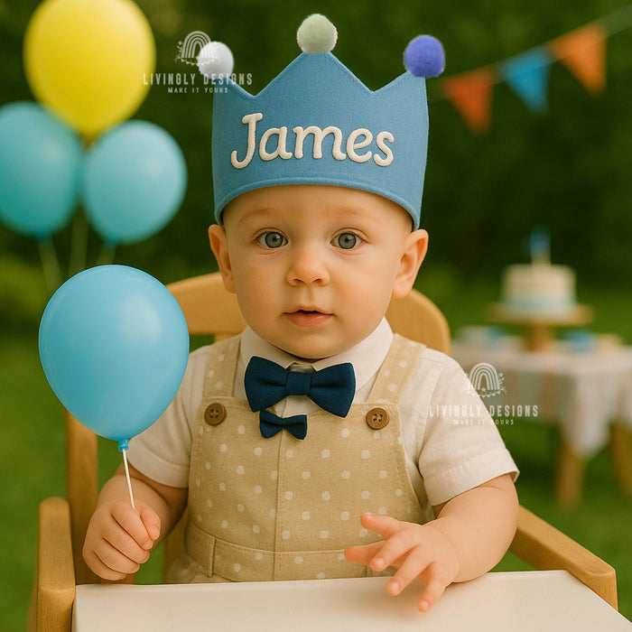 Custom Name Kids Birthday Crown | Hand Embroidered Baby First Birthday Crown | Personalized Party Hat | Birthday Hat, Crown | Keepsake Gift