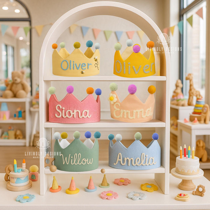 Personalized Name Linen Baby Crown Birthday Party Hat