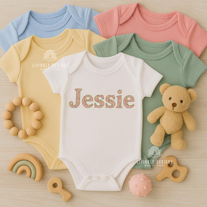 Custom Embroidered Baby Girl Romper | Personalized Floral Letter Onesie | Newborn Coming Home Outfit | Baby Shower Gift | Name Bodysuit