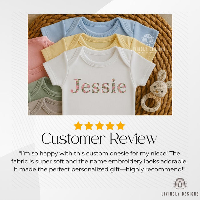 Custom Embroidered Baby Girl Romper | Personalized Floral Letter Onesie | Newborn Coming Home Outfit | Baby Shower Gift | Name Bodysuit