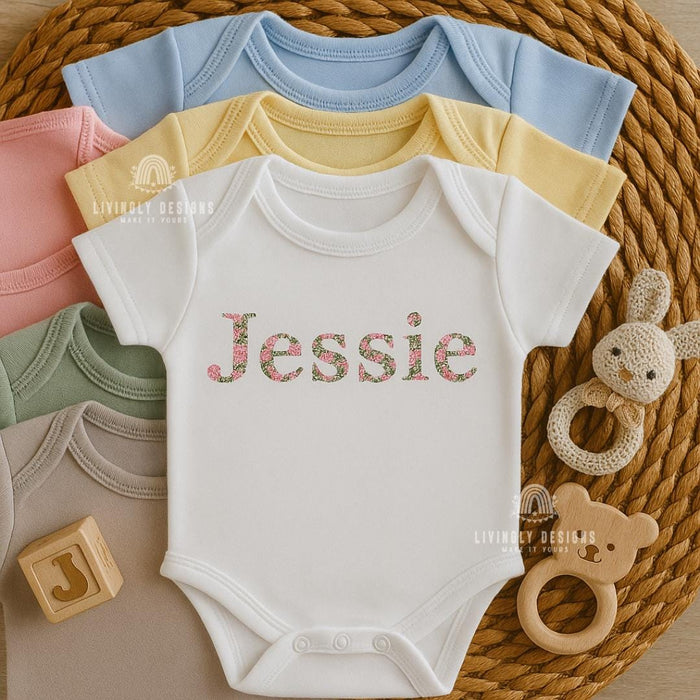 Custom Embroidered Baby Girl Romper | Personalized Floral Letter Onesie | Newborn Coming Home Outfit | Baby Shower Gift | Name Bodysuit
