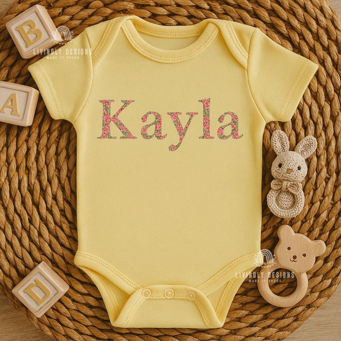 Custom Embroidered Baby Girl Romper | Personalized Floral Letter Onesie | Newborn Coming Home Outfit | Baby Shower Gift | Name Bodysuit