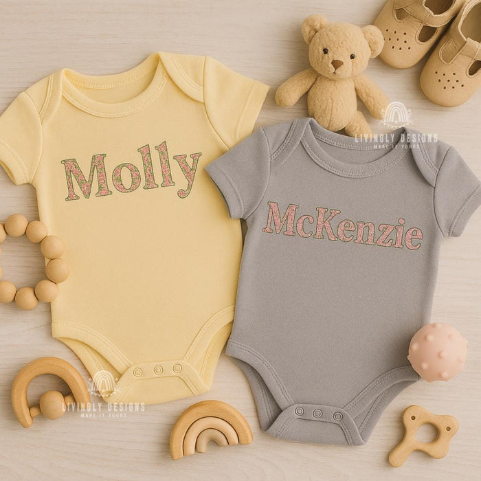 Custom Embroidered Baby Girl Romper | Personalized Floral Letter Onesie | Newborn Coming Home Outfit | Baby Shower Gift | Name Bodysuit