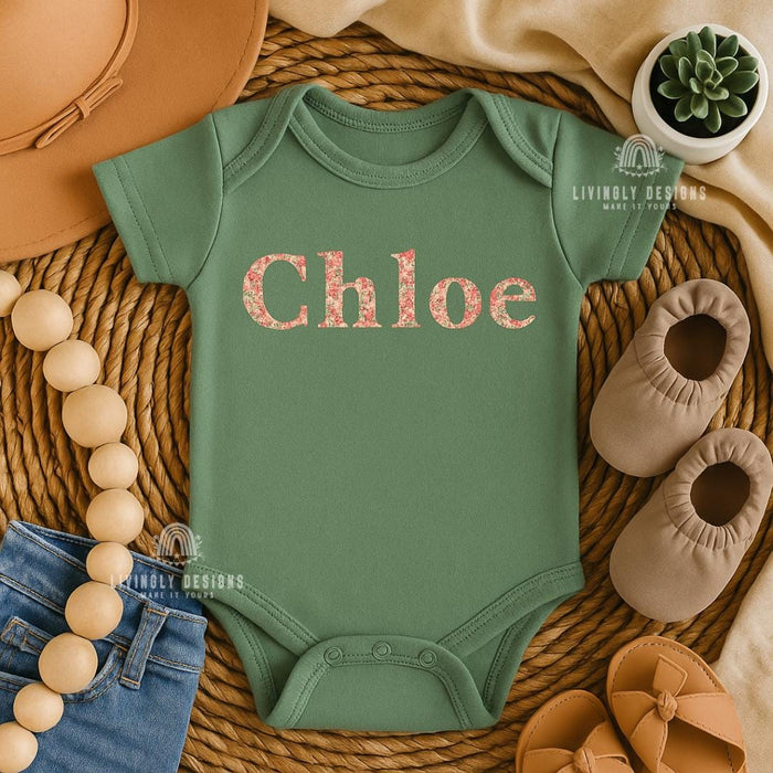 Custom Embroidered Baby Girl Romper | Personalized Floral Letter Onesie | Newborn Coming Home Outfit | Baby Shower Gift | Name Bodysuit