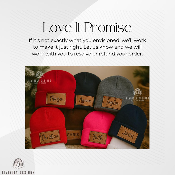 Personalized Baby Name Hat | Custom Leather Patch Beanie for Kids & Toddlers | Baby Gift | Slouchy Hat | Keepsake Newborn Beanie