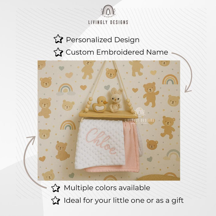 Custom Embroidered Baby Bubble Blanket with Satin Edge