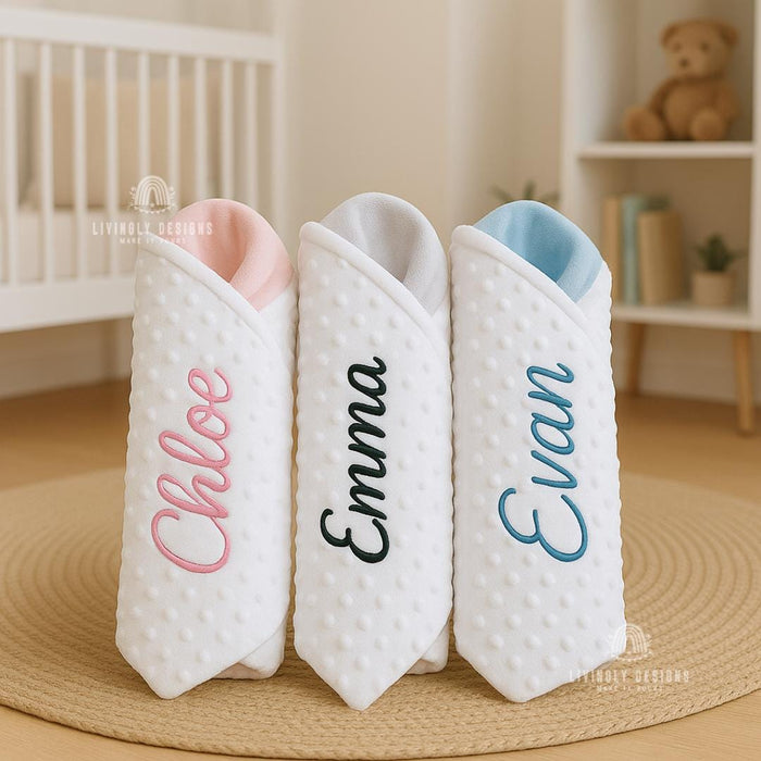 Custom Embroidered Baby Bubble Blanket with Satin Edge