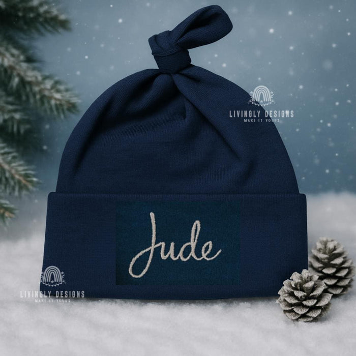 Newborn Baby Name Beanie | Personalized Embroidered Knot Hat, Baby Hospital Cap, Gift for Baby | Custom Infant Hat, Shower Gift, Name Reveal