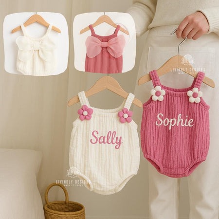 Custom Name Fairy Baby Romper, Embroidered Name Onesie Wings | Floral Detail, Baby Shower Gift | First Birthday Outfit, Personalized Gift