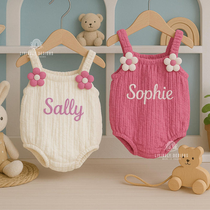 Personalized Baby Girl Fairy Romper with Floral Wings