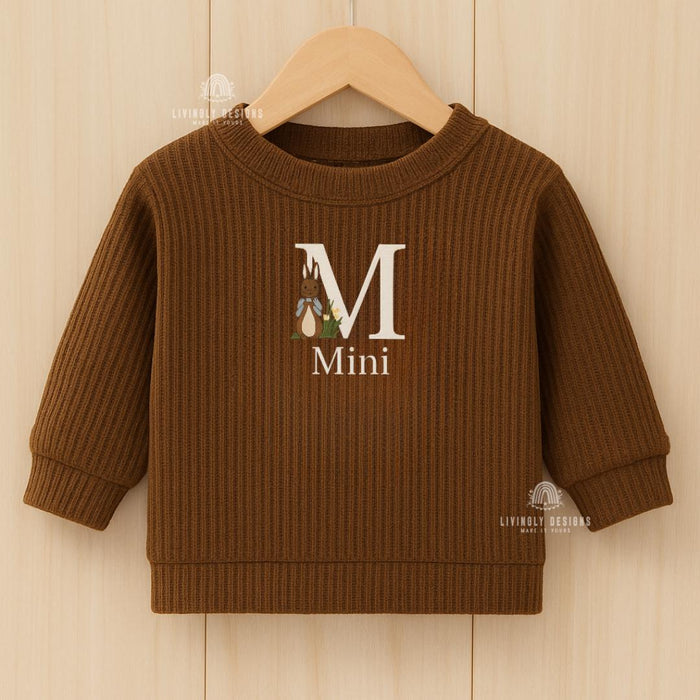 Personalized Rabbit Embroidered Baby Sweater: Custom Knit Easter Outfit