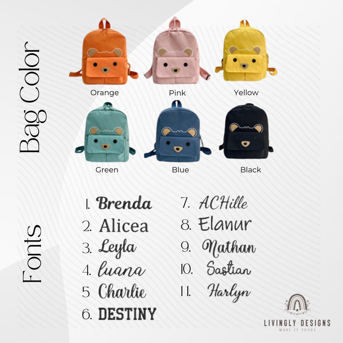 Personalized Bear Backpack Toddler Travel Bag