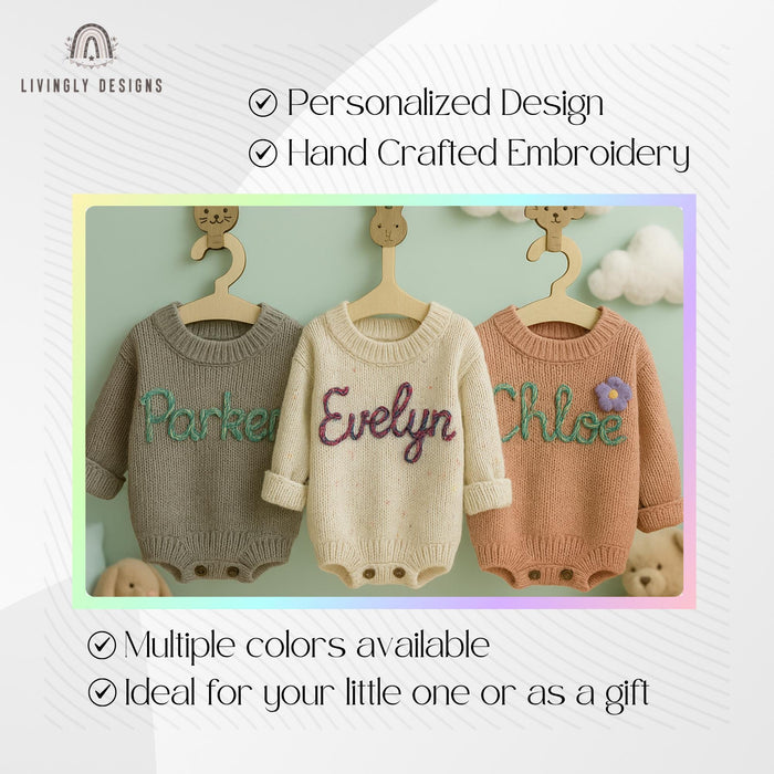 Custom Hand-Embroidered Knit Baby Romper