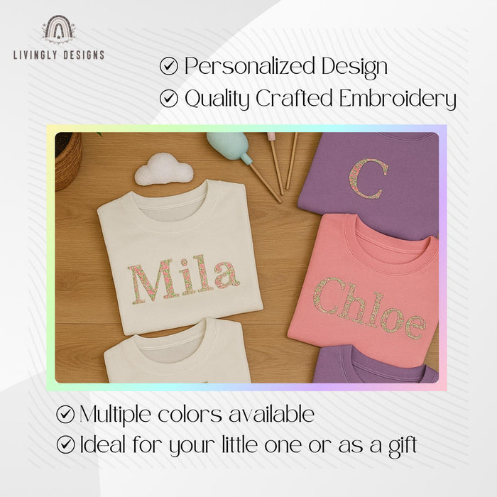 Personalized Letter/Name Child Floral Sweater | Machine Embroidered Sweater | Custom Kids Sweater | Custom Keepsake | Soft Sweatshirt | Gift