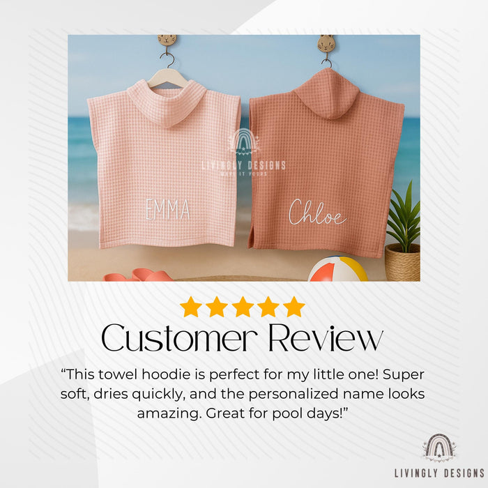 Personalized Kids Hooded Waffle Cotton Poncho Beach Coverup