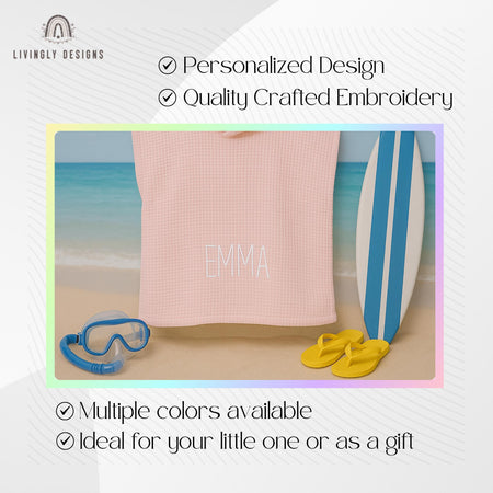 Custom Name Hooded Beach Towel for Kids | Personalized Swim Poncho | Custom Embroidered Cover Up | Cotton Towel Gift | Custom Swim Towel