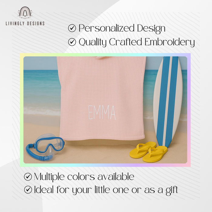 Custom Name Hooded Beach Towel for Kids | Personalized Swim Poncho | Custom Embroidered Cover Up | Cotton Towel Gift | Custom Swim Towel
