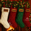 Personalized Name Christmas Stocking with Leather Patch | Family Custom Knit Stockings | Rustic Farmhouse Holiday Decor | Xmas Mantel Gift